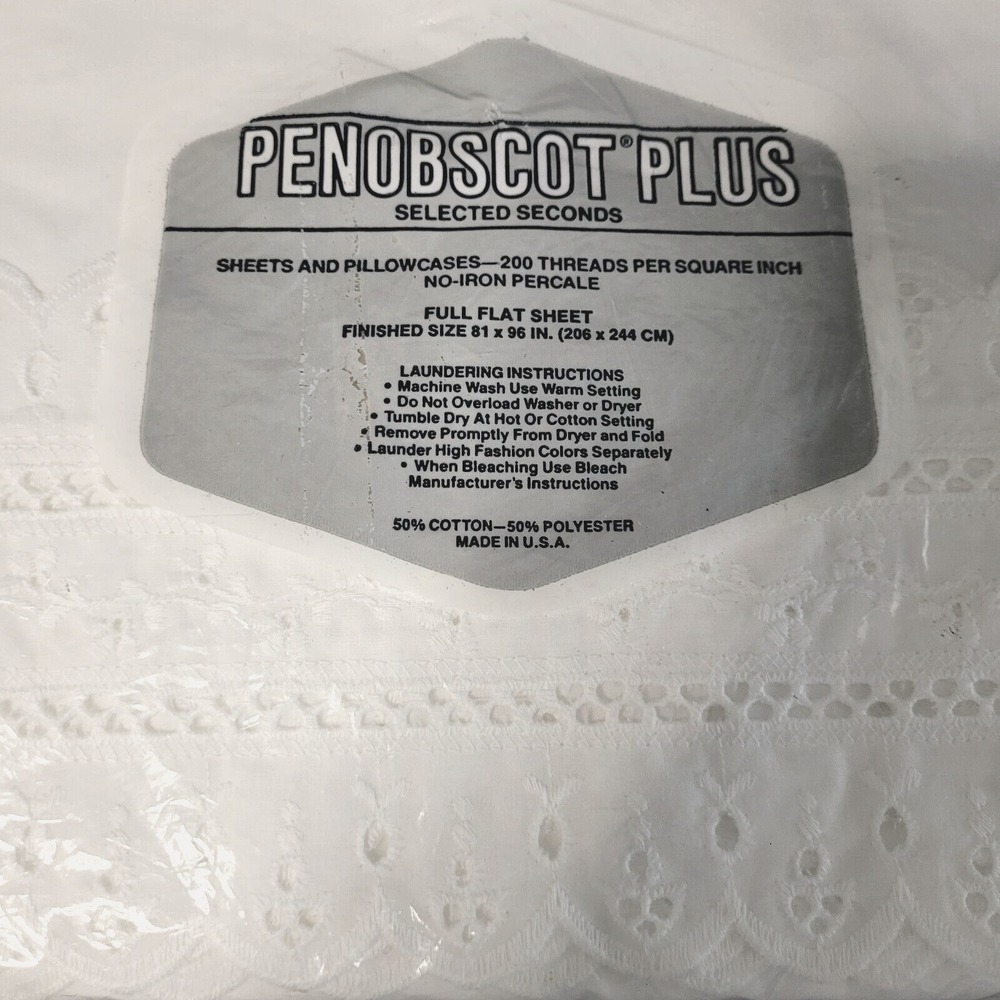 VINTAGE Eyelet Full Flat Sheet Penobscot Plus‎ Selected Seconds Off-White - Picture 2 of 6